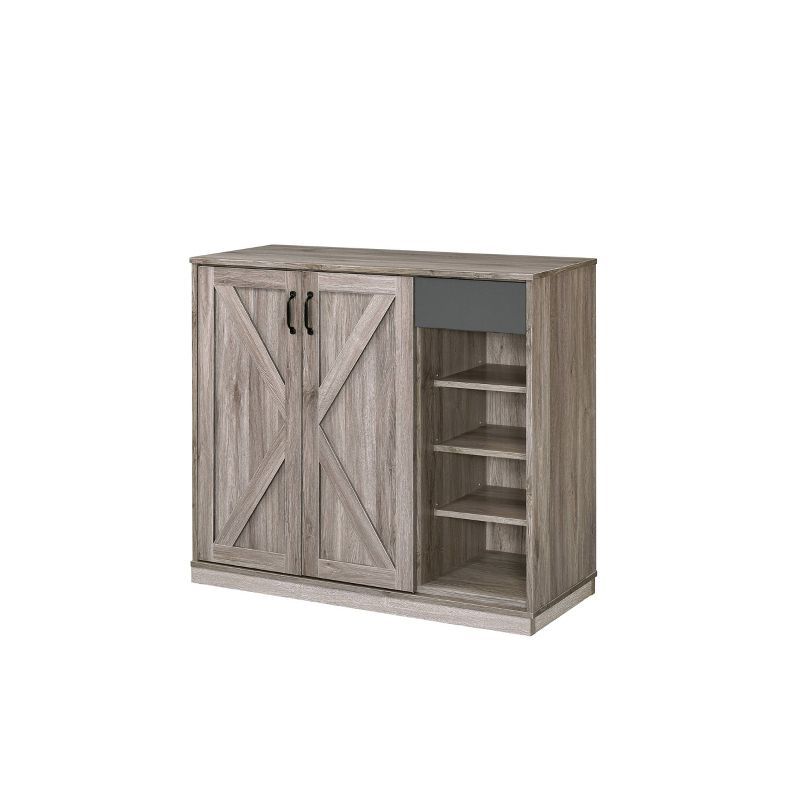 Rustic Gray Oak Freestanding Office Cabinet with Shelves and Drawer