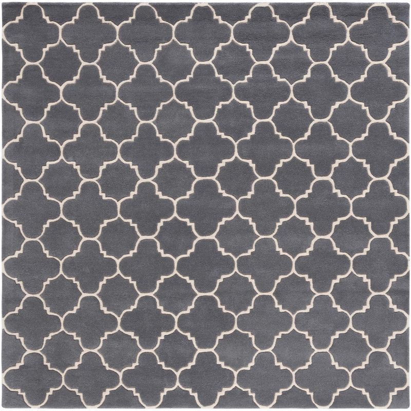 Moroccan Chevron Dark Grey & Ivory Wool 7' Square Area Rug