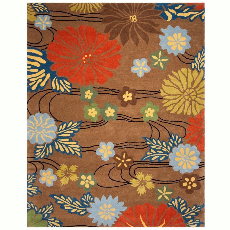 Handmade Brown and Multicolor Floral Wool Area Rug