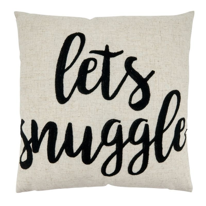 Natural Square Embroidered Let's Snuggle Pillow