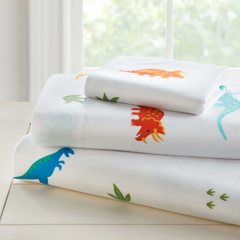 Twin Blue Microfiber Kids Dinosaur Sheet Set