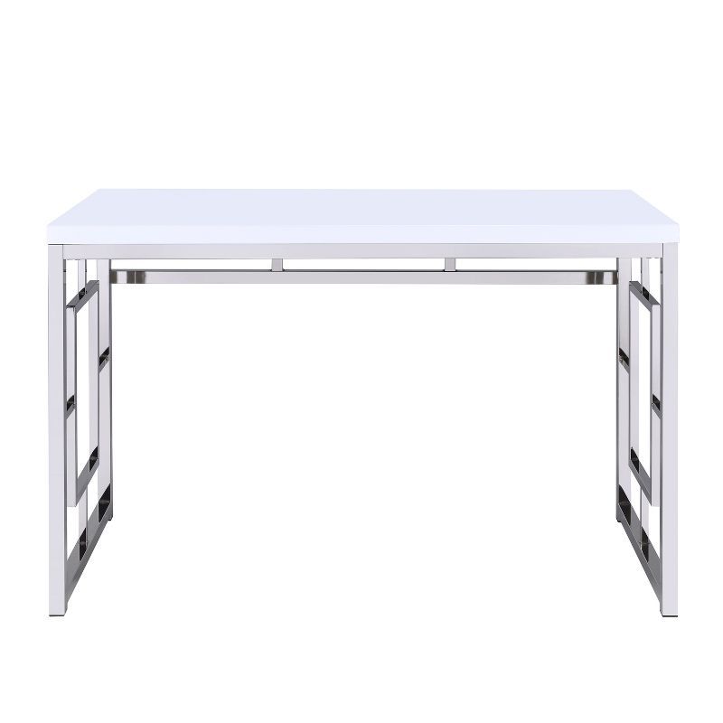 White Faux Wood and Chrome Geometric Writing Desk