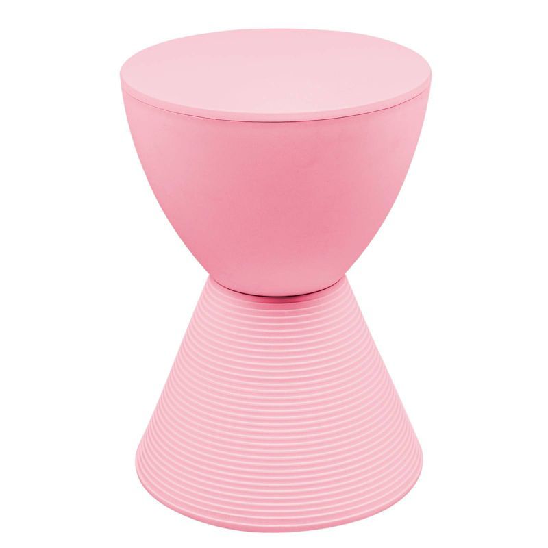 Pink Hourglass Ribbed Acrylic Side Table with Storage