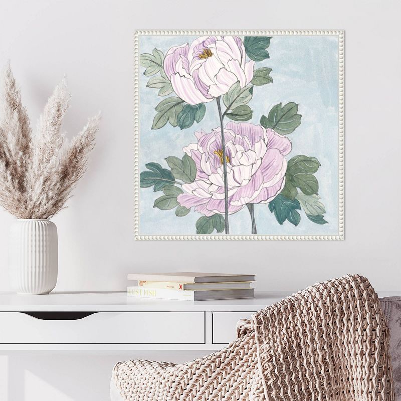 Striped Peonies IV Abstract Expressionism Canvas Print with White Floater Frame