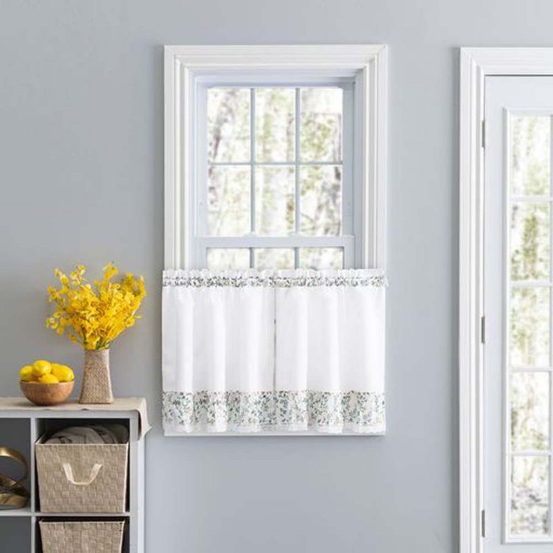 White Sheer Cotton Polyester Lace Rod Pocket Window Tier