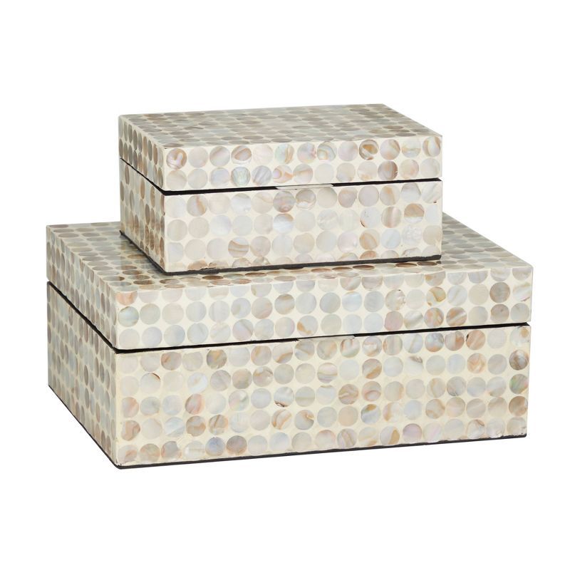 Cream Mother of Pearl Geometric Lidded Wooden Box Set