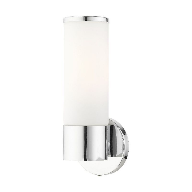 Polished Chrome Steel Wall Sconce with Opal Glass Shade