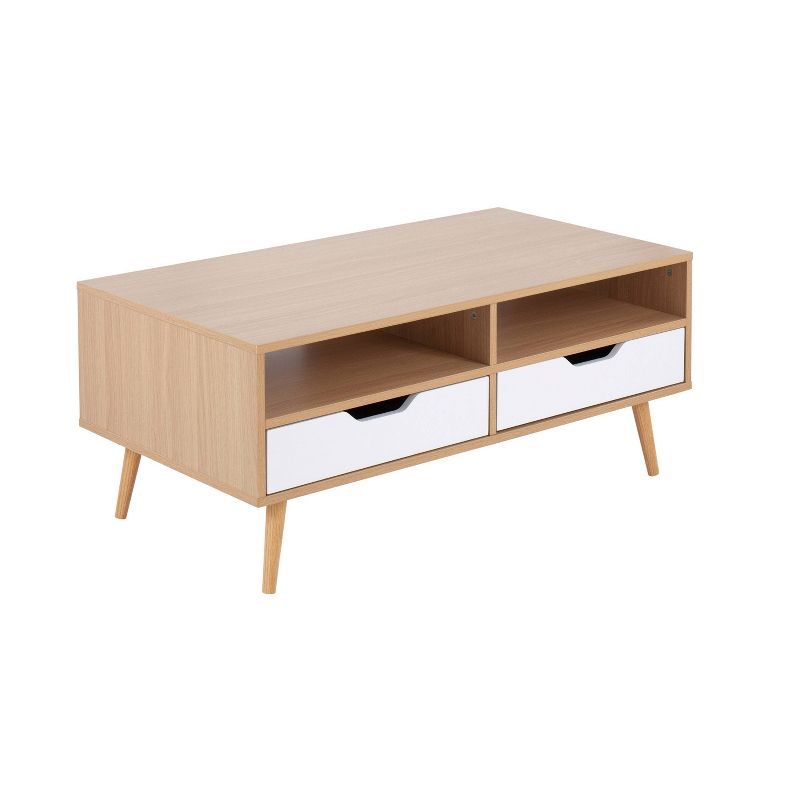 Astro 6" Natural Wood and White Rectangular Coffee Table with Storage