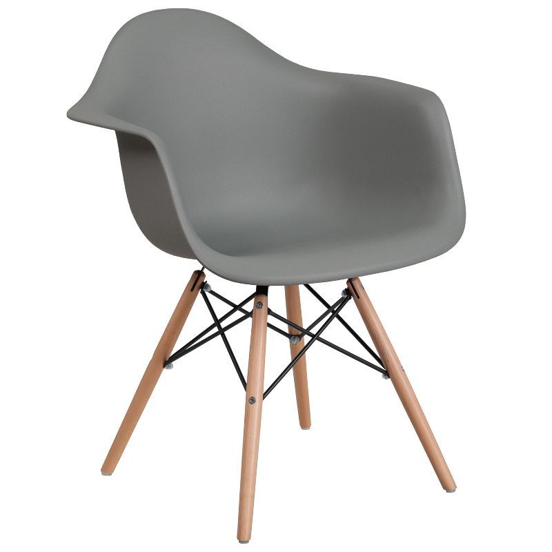 Moss Gray Polypropylene Accent Chair with Wooden Legs