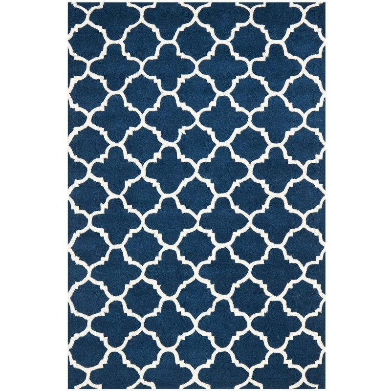 Dark Blue and Ivory Hand-Tufted Wool Area Rug