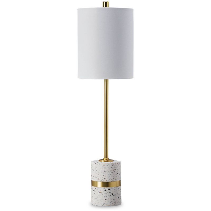 White and Gold Terrazzo Table Lamp with Fabric Shade