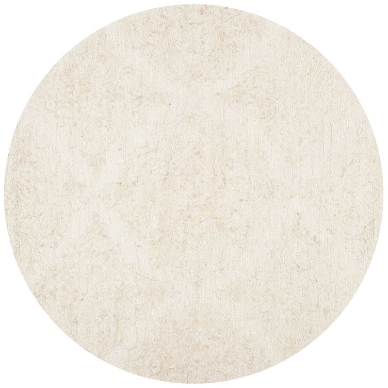 Ivory Beige 6' Round Handmade Wool Tufted Rug