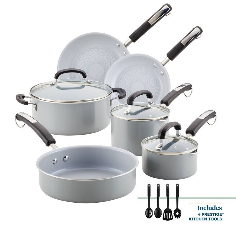 Gray 13-Piece Nonstick Aluminum Cookware Set with Utensils