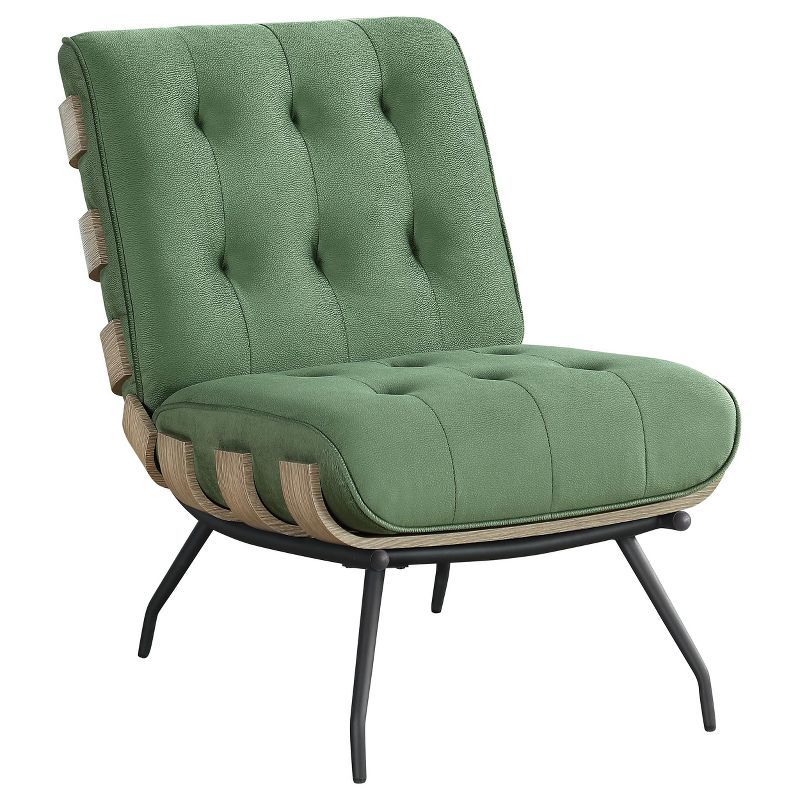 Mid Century Modern Green Velvet Metal Accent Chair