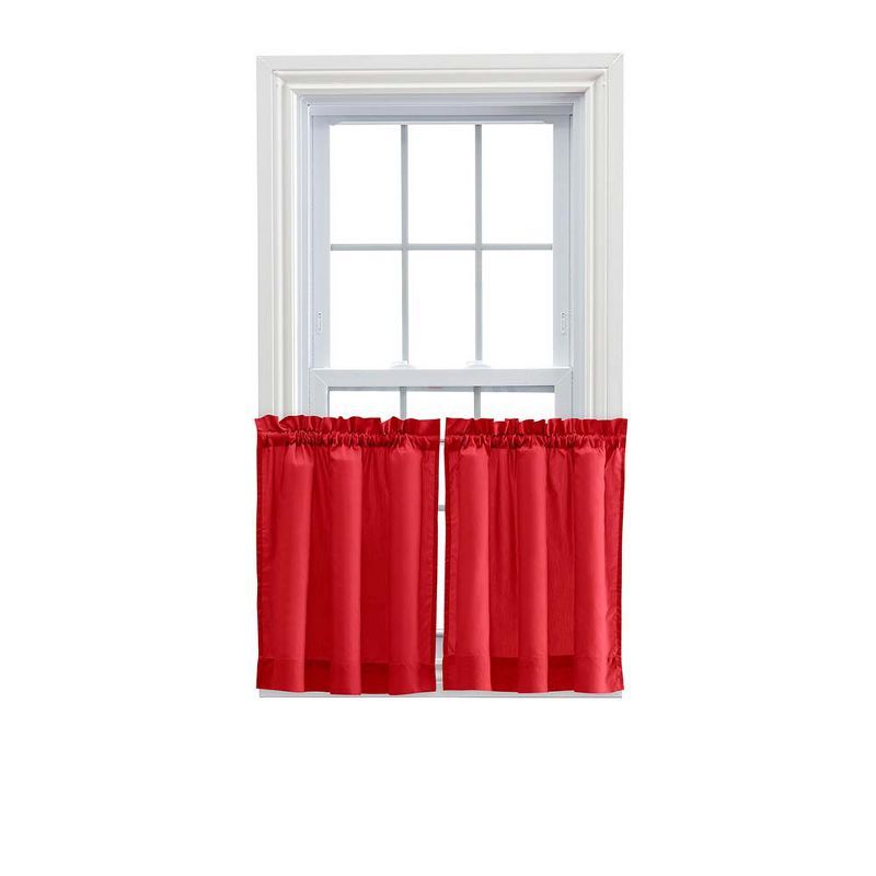 Red Cotton Polyester Sheer Rod Pocket Window Curtains