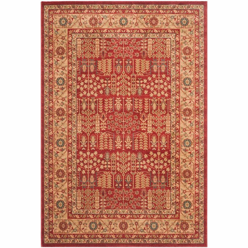 Elegant Red & Natural Synthetic 79" Reversible Area Rug