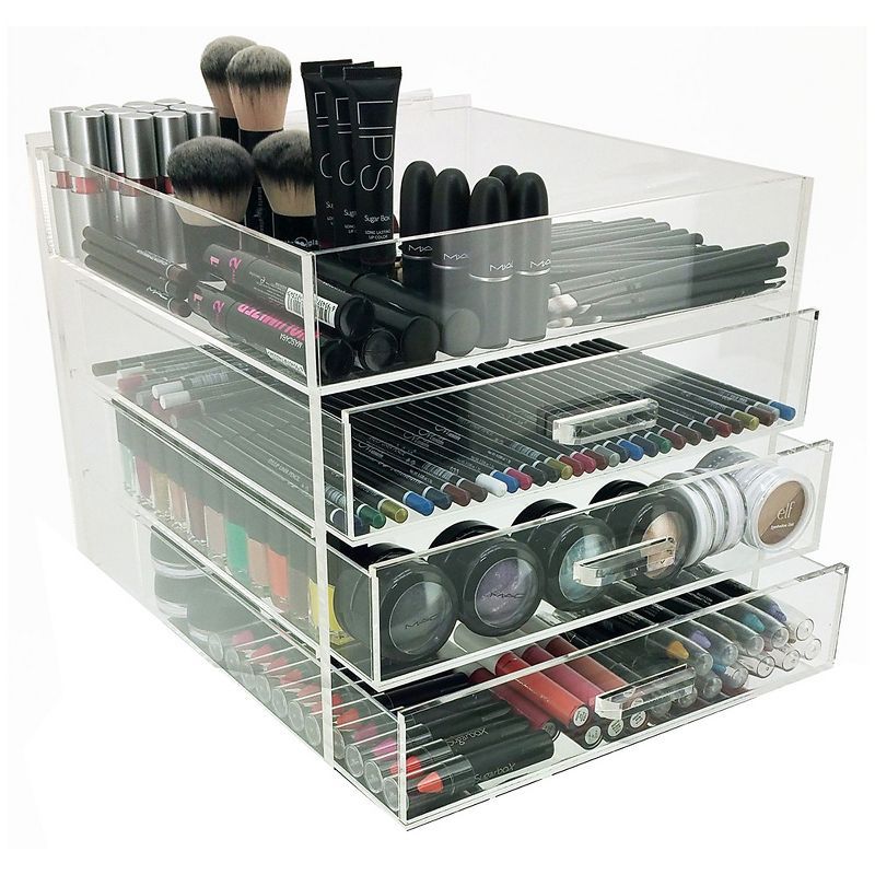 Clear Acrylic 4-Tier Cosmetic Makeup Organizer with Drawers