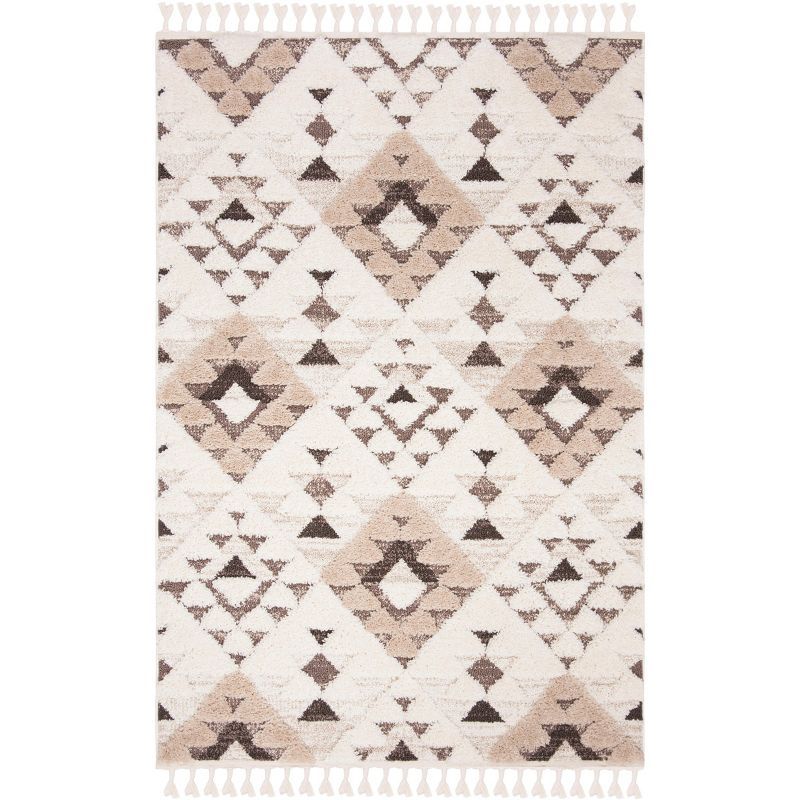Ivory Diamond Shag Synthetic 9' x 12' Rectangular Rug