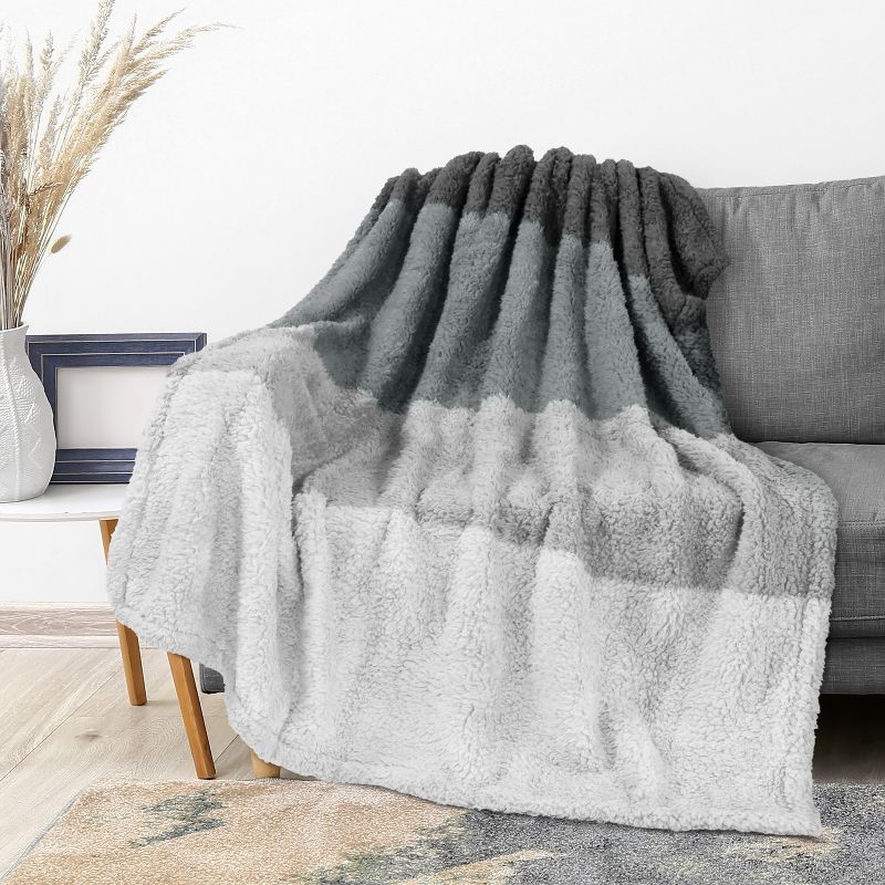 Twin Gradient Charcoal Gray Fleece Sherpa Reversible Throw Blanket