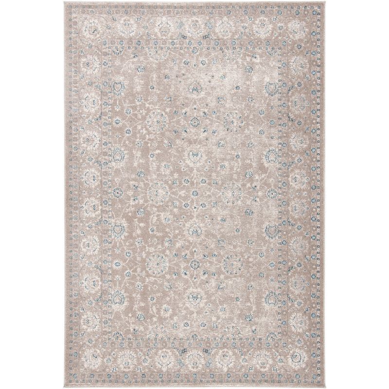 Tan and Blue Synthetic Flat Woven Round Area Rug, 9' x 12'
