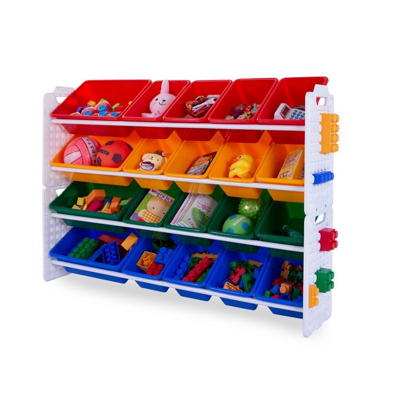 Primary Color Toy Organizer with 20 Removable Plastic Bins