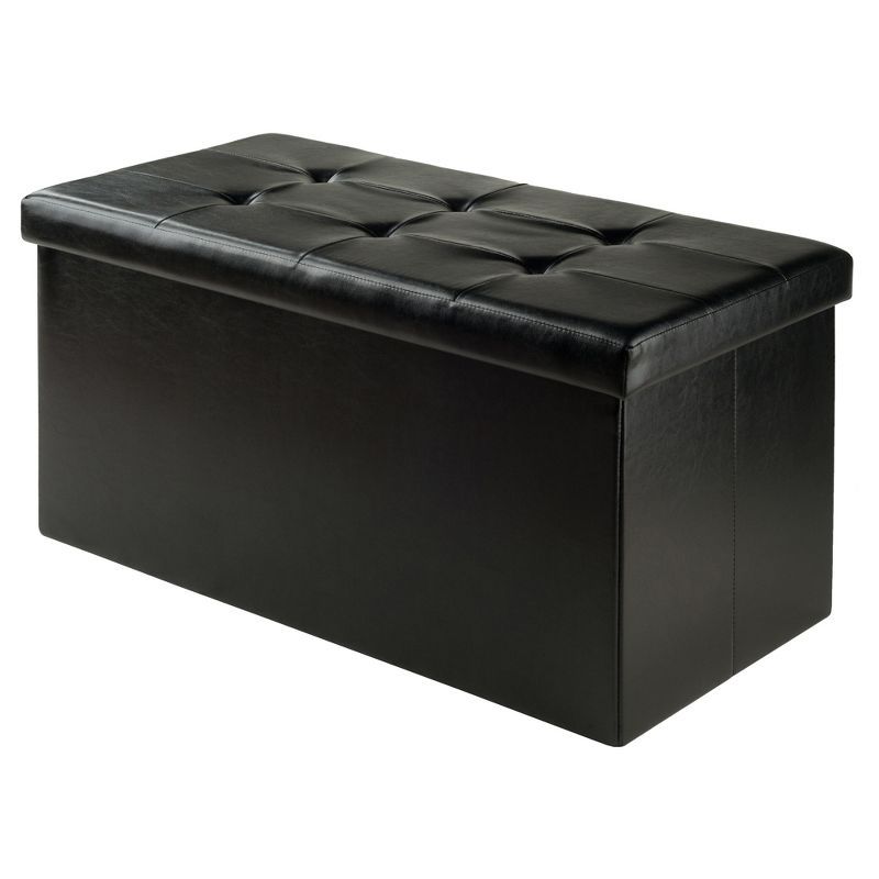 Ashford Transitional Black Faux Leather Storage Ottoman