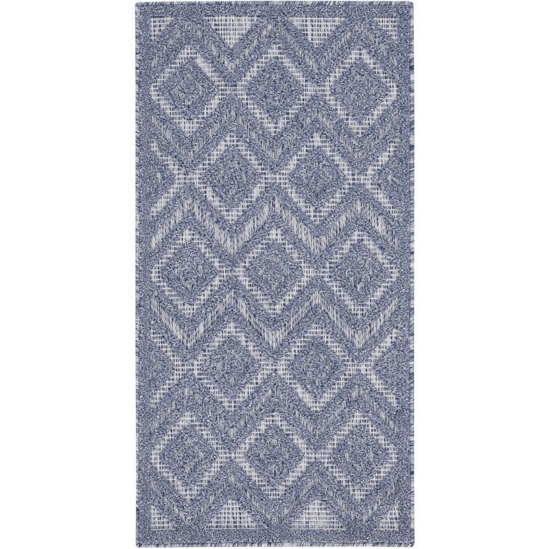 Denim Blue Diamond Design Indoor/Outdoor Synthetic Area Rug