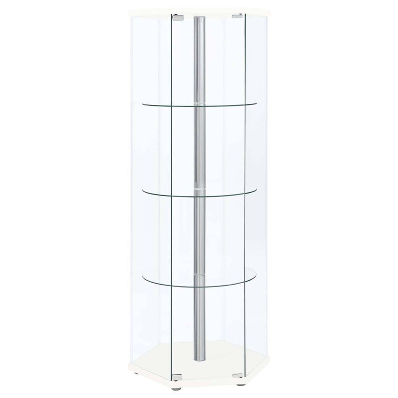 Contemporary White Hexagon 3-Shelf Glass Curio Cabinet
