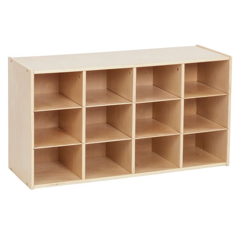 Natural Birch 12-Cubby Tray Storage Cabinet