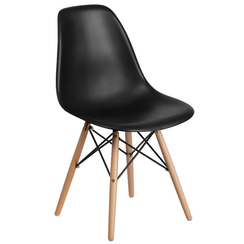 Black Plastic Side Chair with Wooden Legs