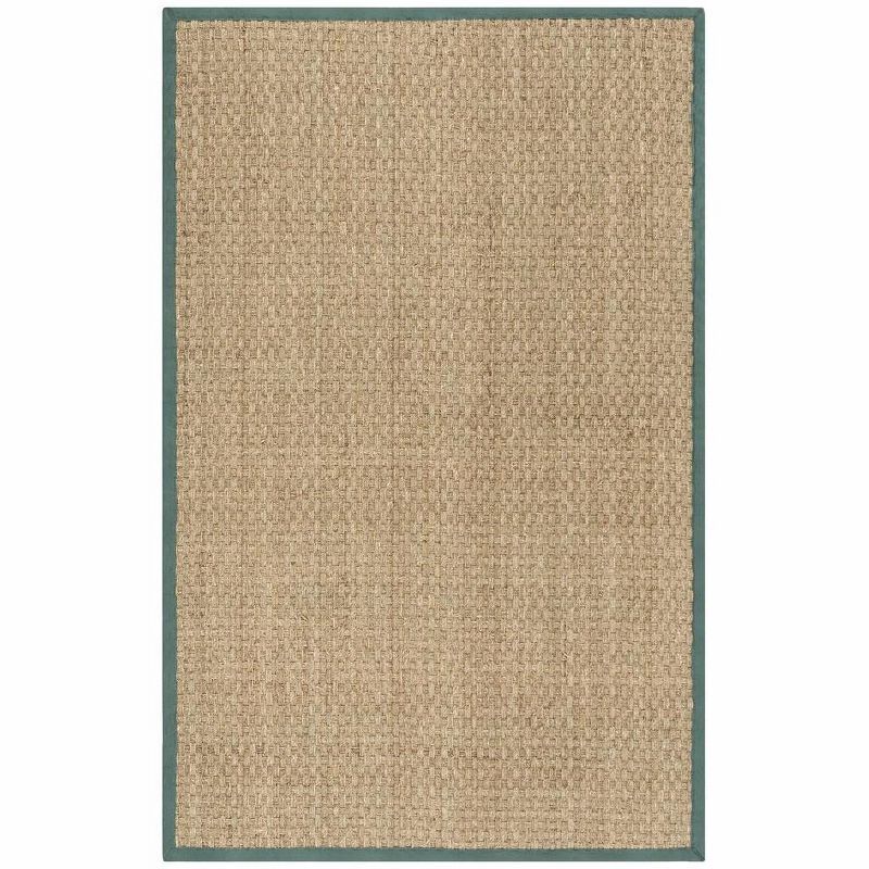 Natural and Light Blue Cotton Border Area Rug, 6' x 9'