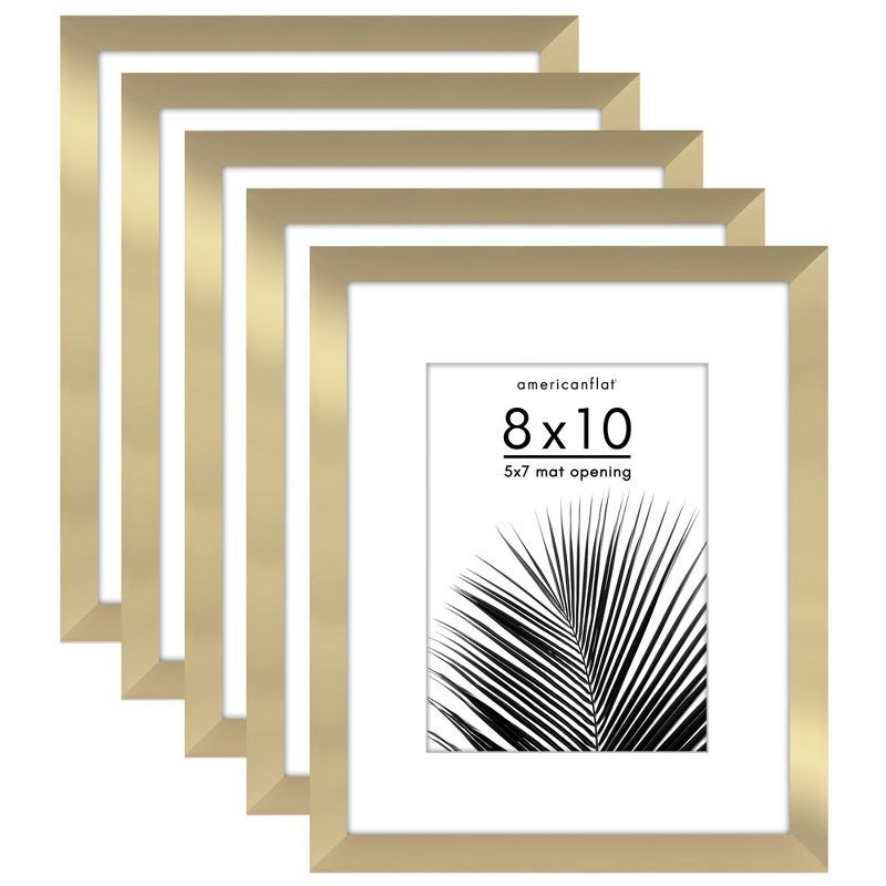 Elegant Gold 8x10 Picture Frames with Plexiglass Cover - Set of 5