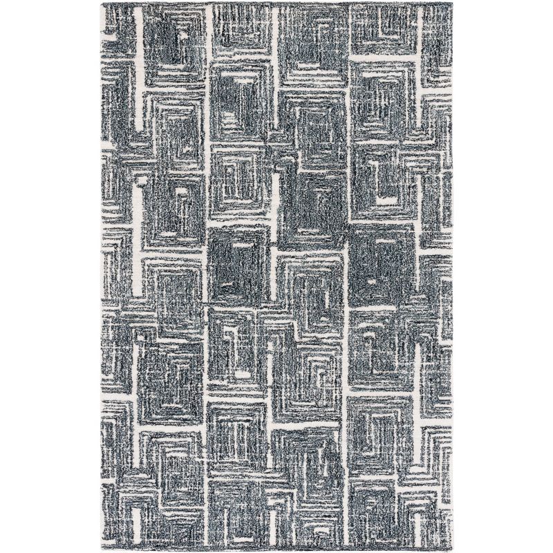 Elegant Black and Ivory Hand-tufted Wool Area Rug, 4' x 6'