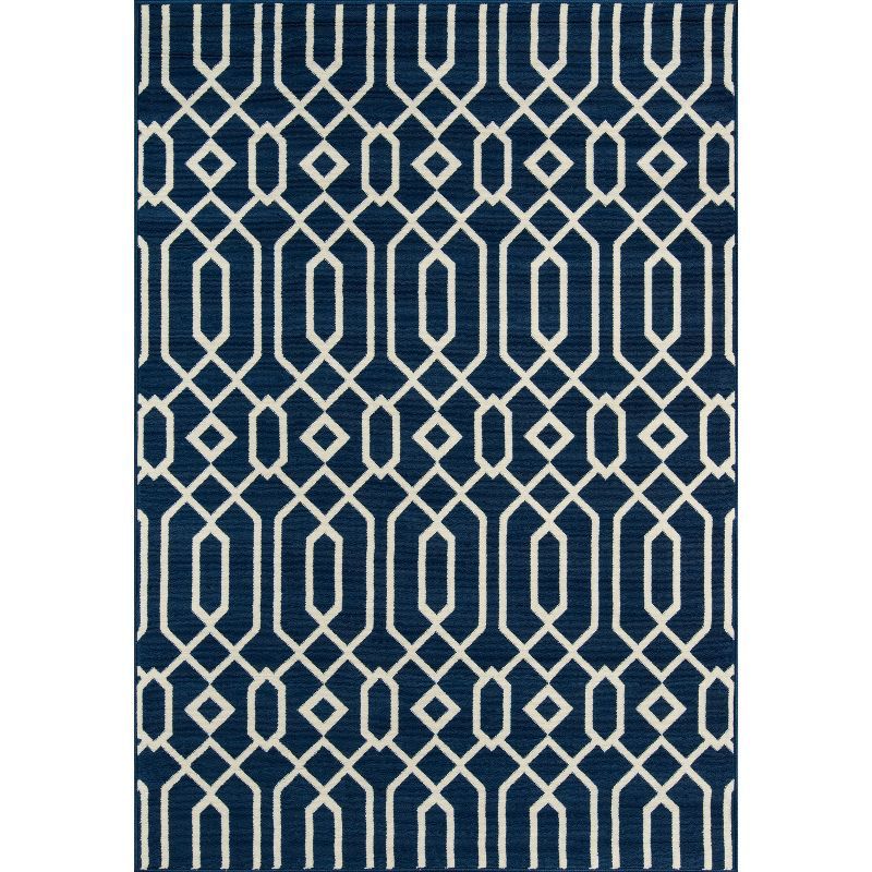 Navy Luxe Nautical 5'3" x 7'6" Flat Woven Outdoor Rug