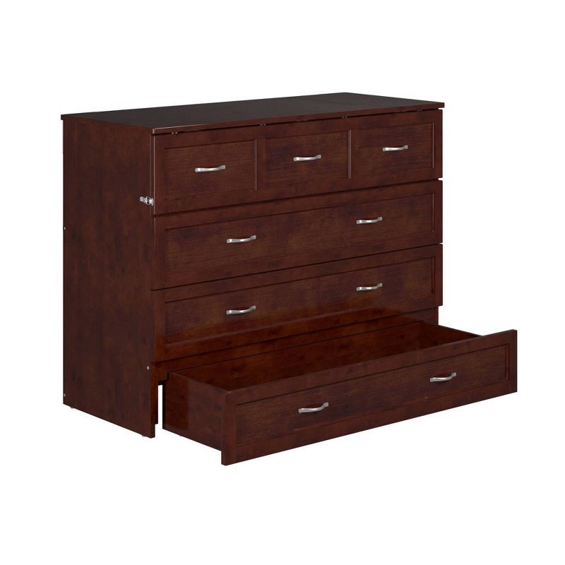 Walnut Full Murphy Bed Chest with Storage Drawer