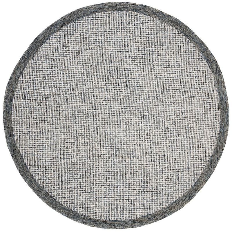 Navy and Ivory Abstract Handmade Wool Round Rug, 6' x 6'