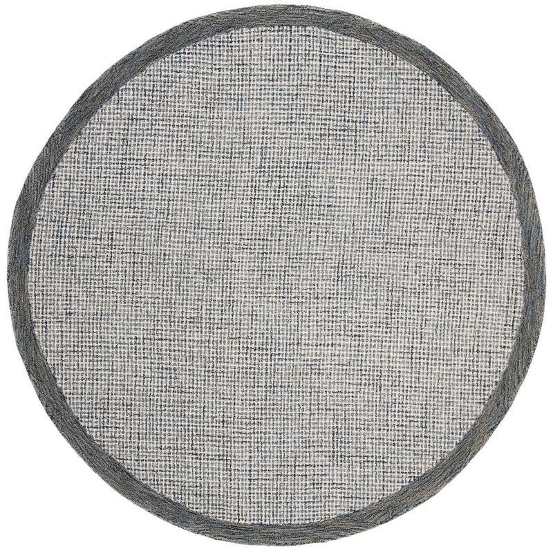 Navy and Ivory Abstract Handmade Wool Round Rug, 6' x 6'