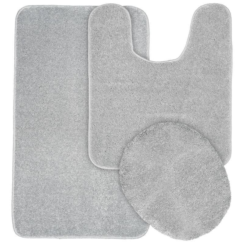 Gramercy Silver 3-Piece Washable Polypropylene Bathroom Rug Set