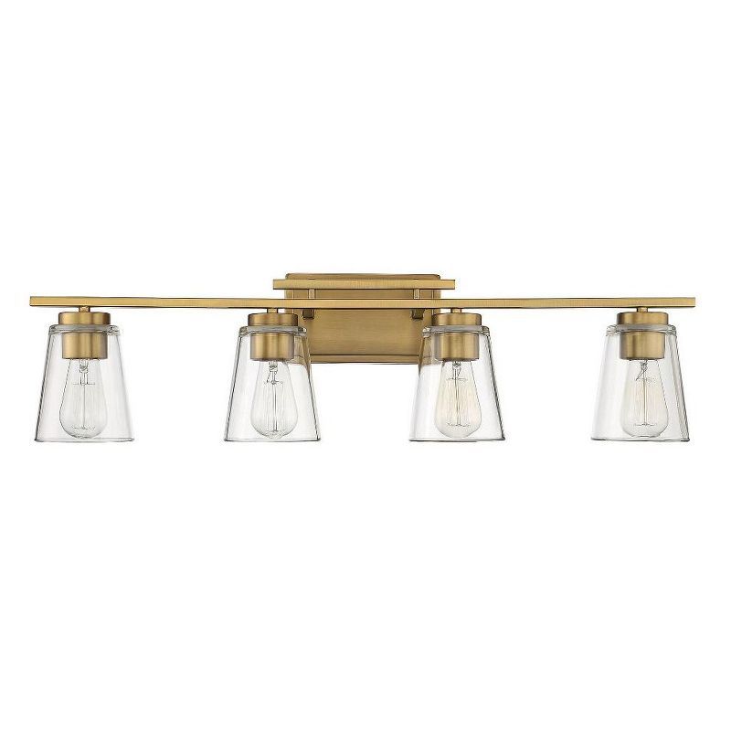 Calhoun Warm Brass Cylinder 4-Light Bath Bar with Clear Glass