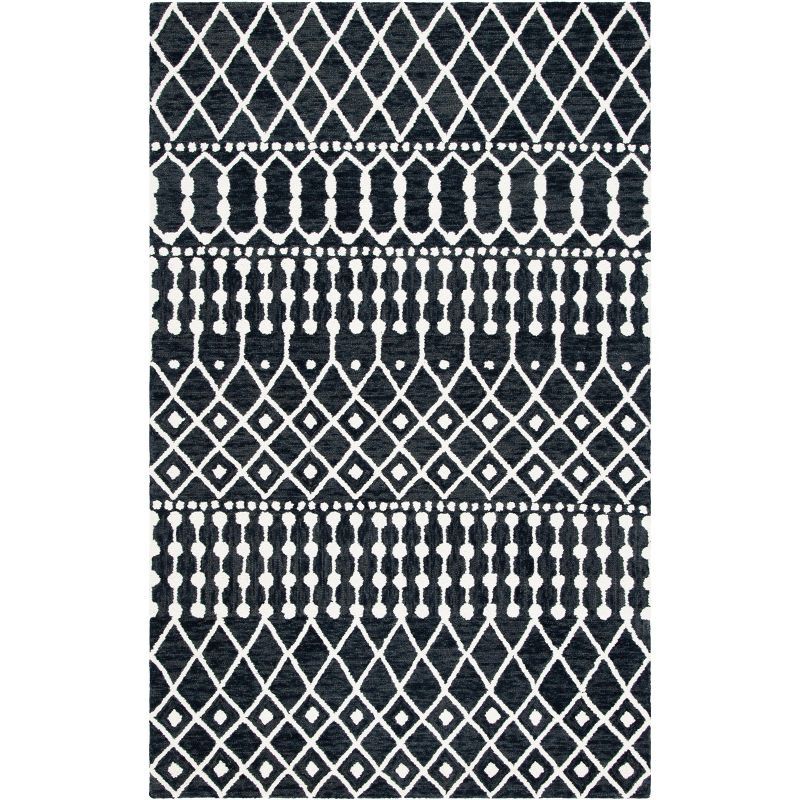 Black and Ivory Hand-Tufted Wool 4' x 6' Area Rug