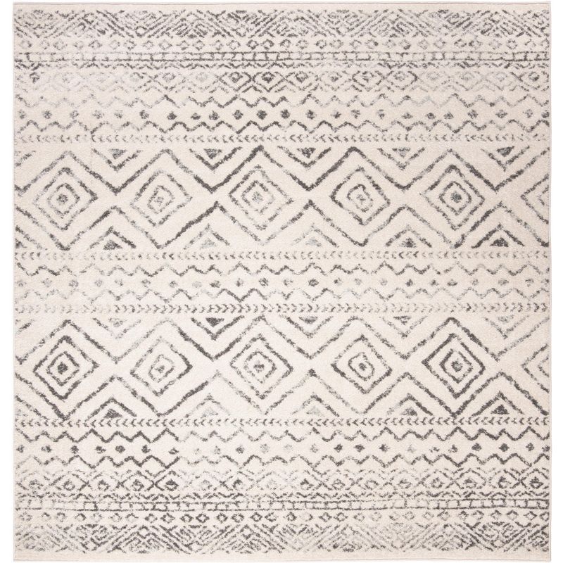 Ivory Geometric 5' x 5' Synthetic Area Rug