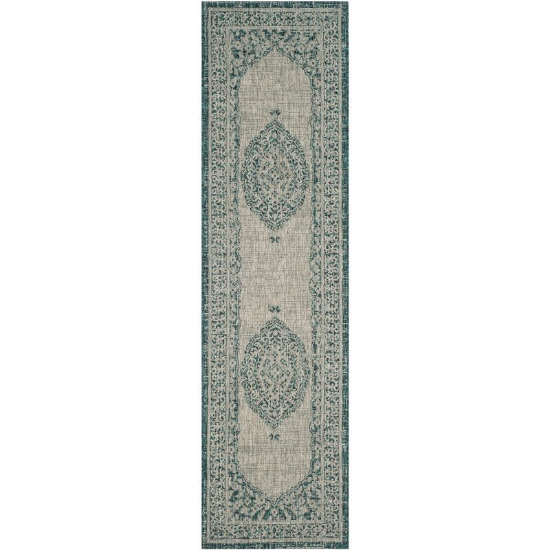 Light Grey/Teal Synthetic 27" Easy-Care Stain-Resistant Area Rug