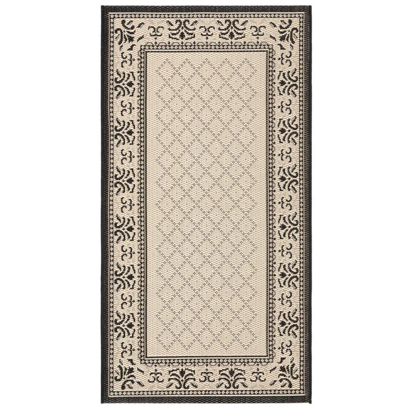 Sand and Black Synthetic Easy-Care Rectangular Area Rug, 4' x 5'7"