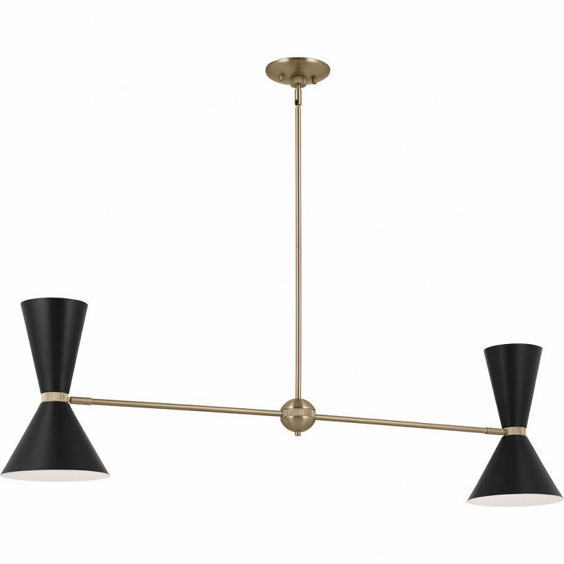 Champagne Bronze and Black 48" Linear Chandelier with Metal Shades