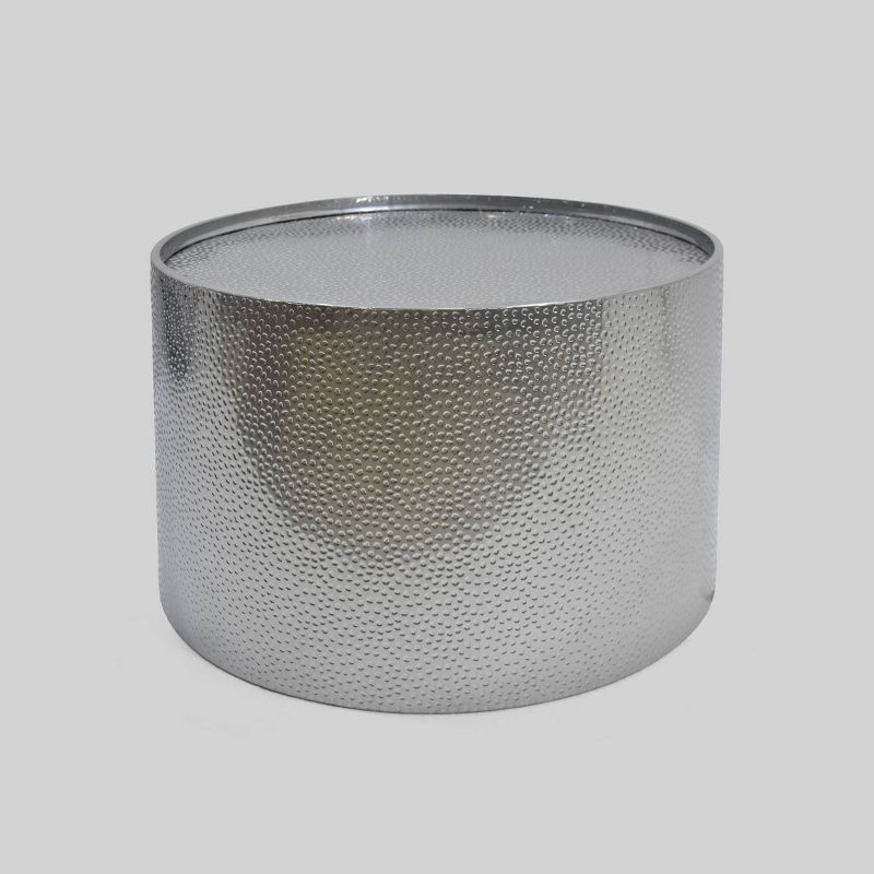 Silver Round Hammered Metal Indoor Coffee Table
