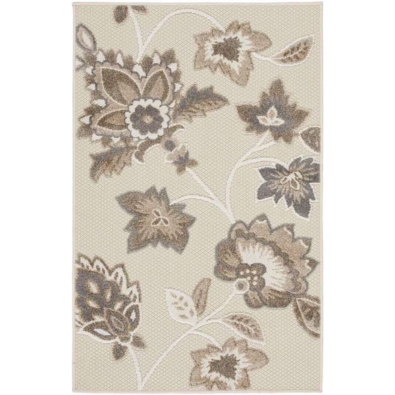 Beige Floral Synthetic Rectangular Rug 2'8" x 4'