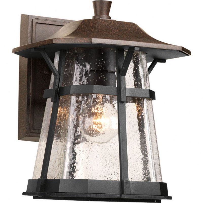 Espresso Bronze Outdoor Wall Lantern with Clear Seeded Glass