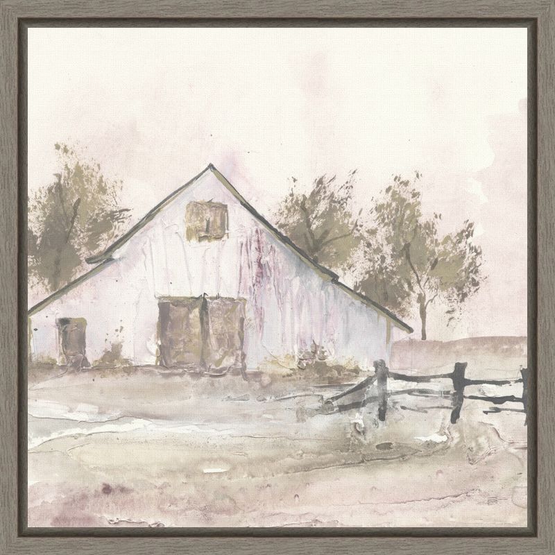 Rustic White Barn Canvas Print with Wooden Frame