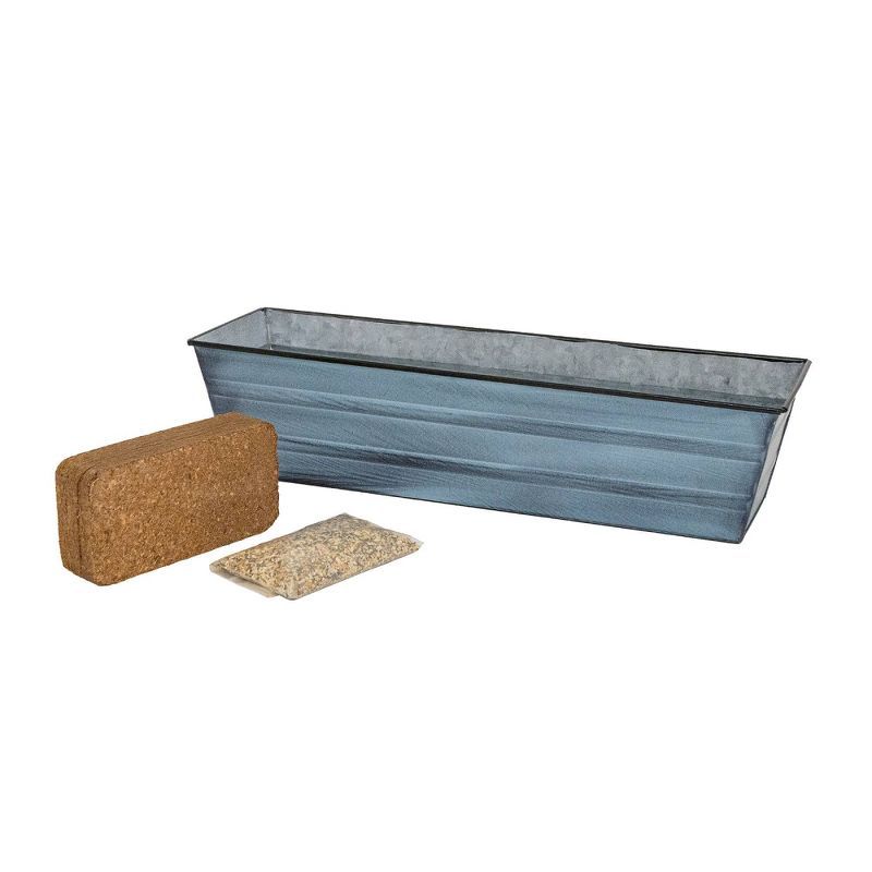 Blue Galvanized Steel Planter Box Garden Kit with Coir Brick