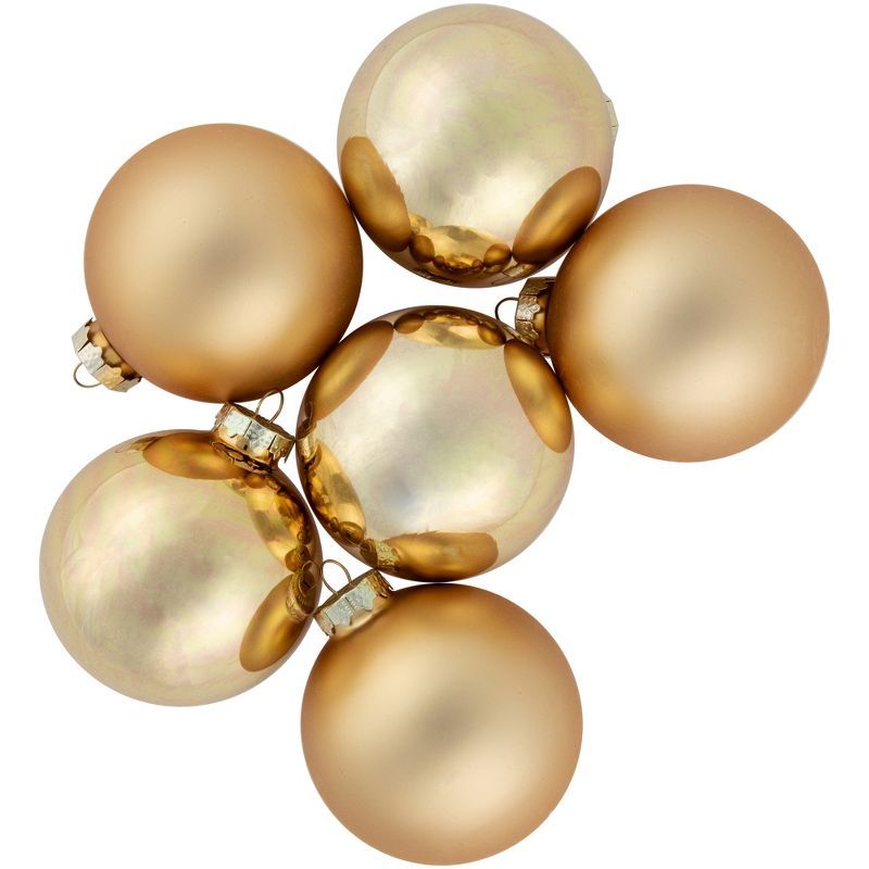 Champagne Gold Matte and Shiny Glass Ball Christmas Ornament Set of 6
